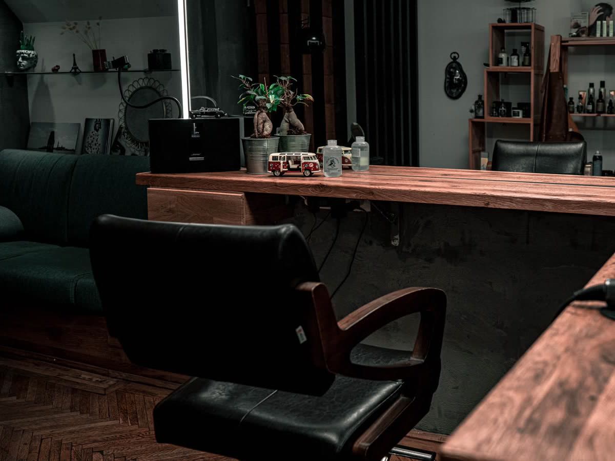 A styling station with the salon chair
